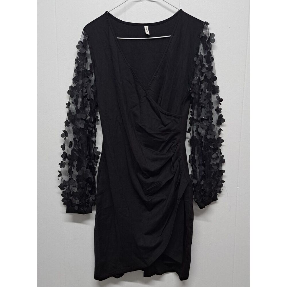 Women's Dress Long Sleeve V Neck Bodycon Mini Dress Elegant Cocktail Party Black